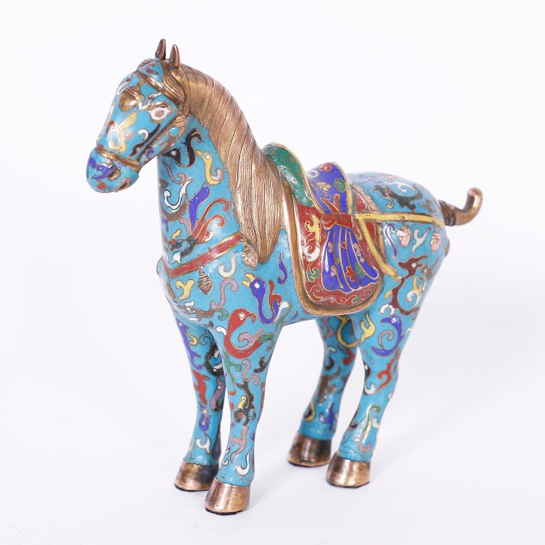 Pair of Chinese Cloisonné Horses at 1stDibs