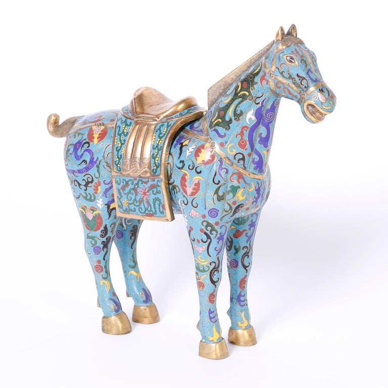 Pair of Chinese cloisonné Horses at 1stDibs