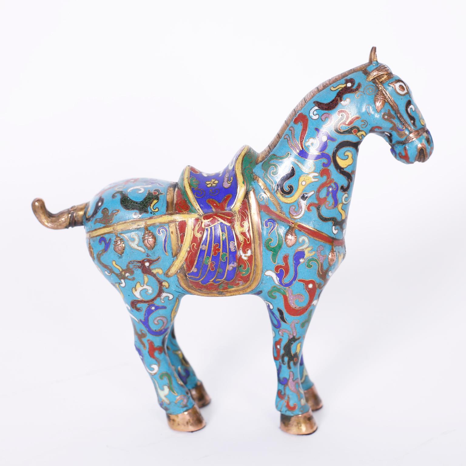 Cloissoné Pair of Chinese Cloisonné Horses