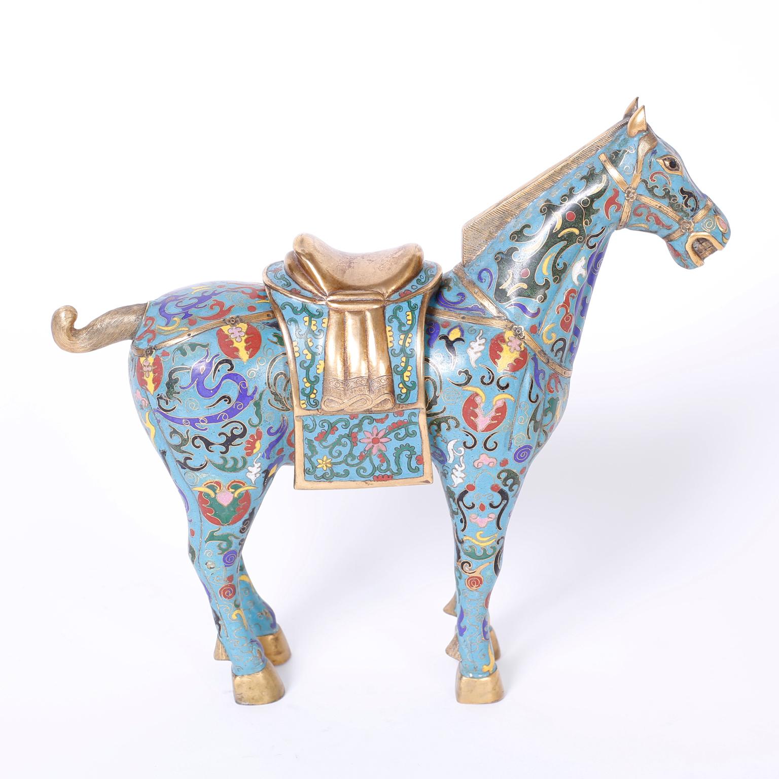 Chinoiserie Pair of Chinese cloisonné Horses