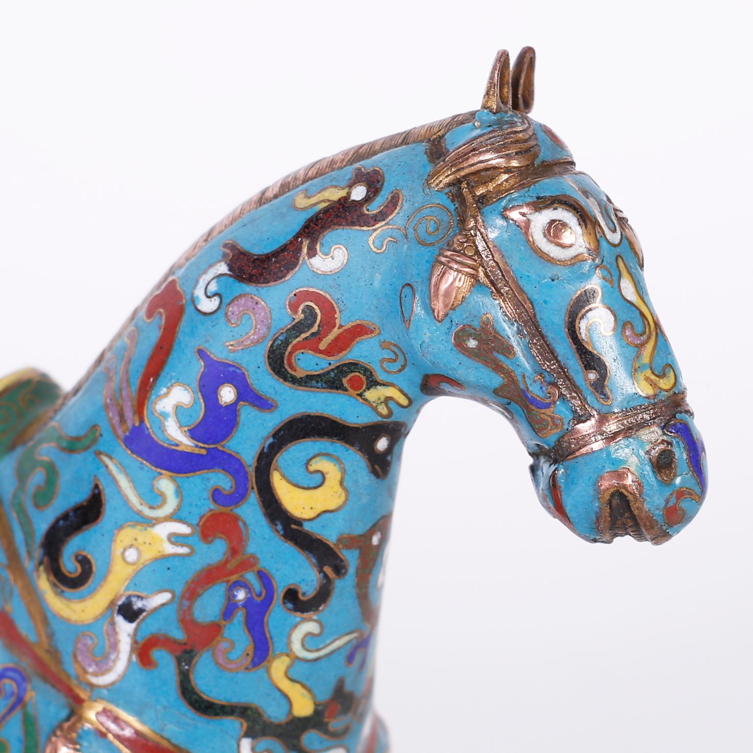 20th Century Pair of Chinese Cloisonné Horses