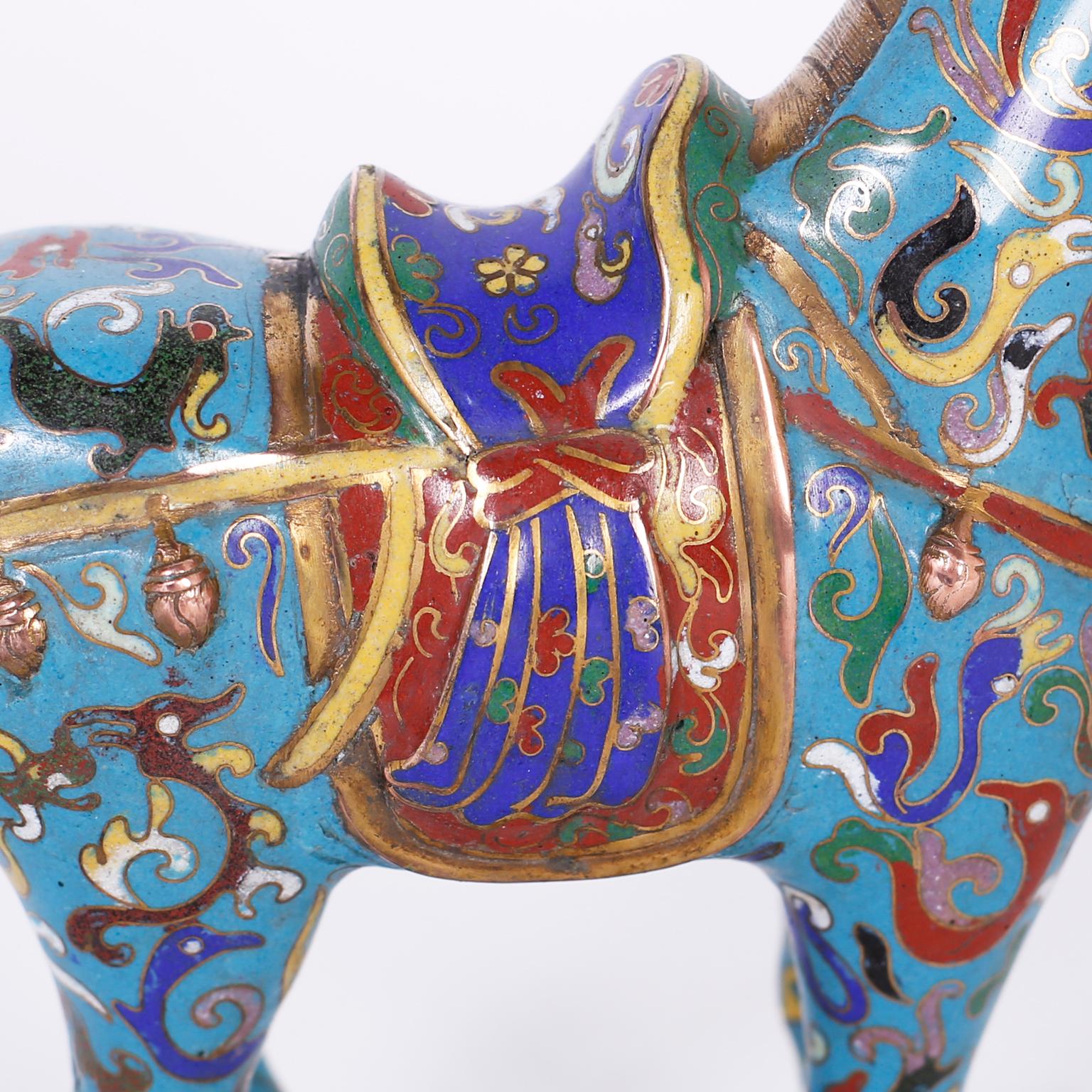 Metal Pair of Chinese Cloisonné Horses