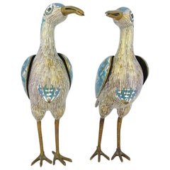 Pair of Chinese Cloisonné Large Bird Form Vessels