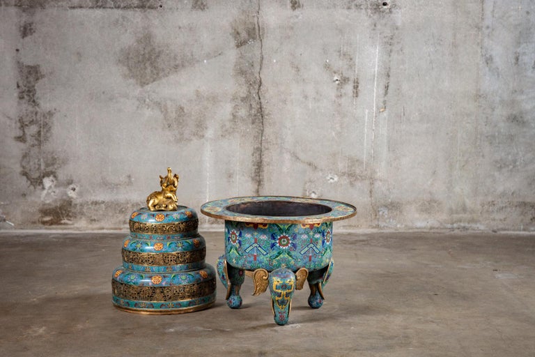 19th Century Pair of Chinese Cloisonné Large Incense Burners