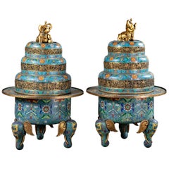 Pair of Chinese Cloisonné Large Incense Burners