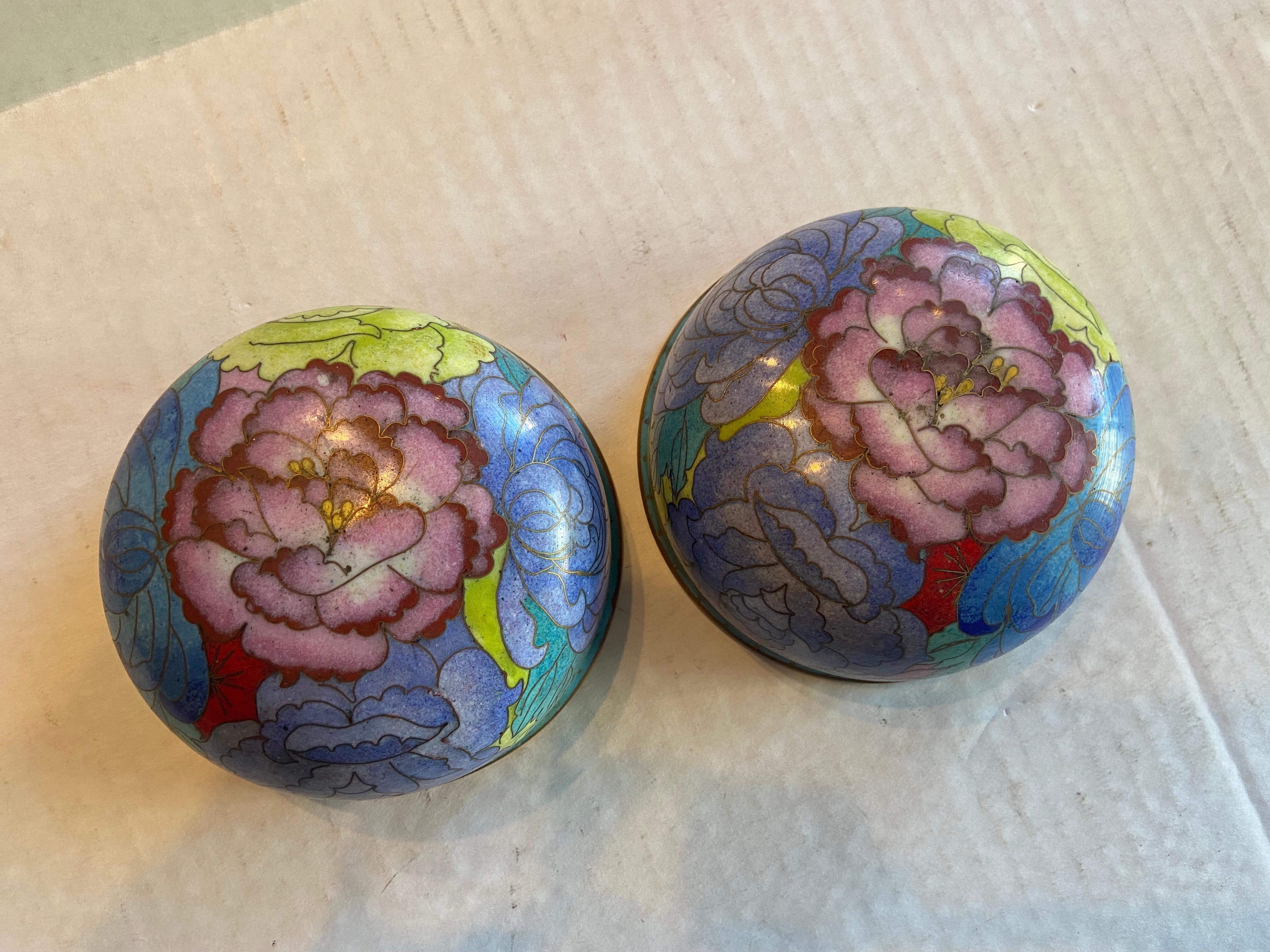 20th Century Pair of Chinese Cloisonné Mille Fleur Jars with Lids