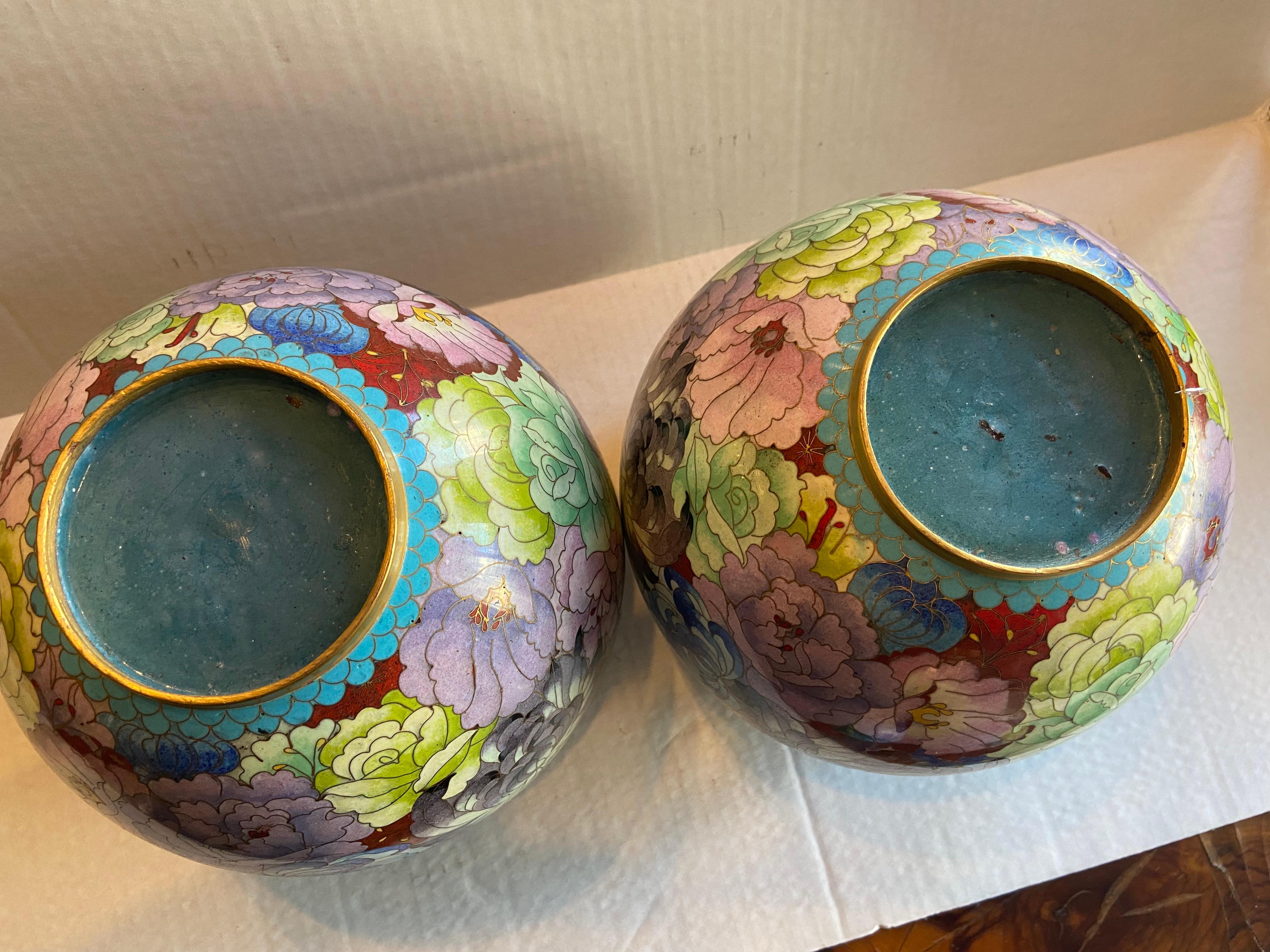 Pair of Chinese Cloisonné Mille Fleur Jars with Lids 2