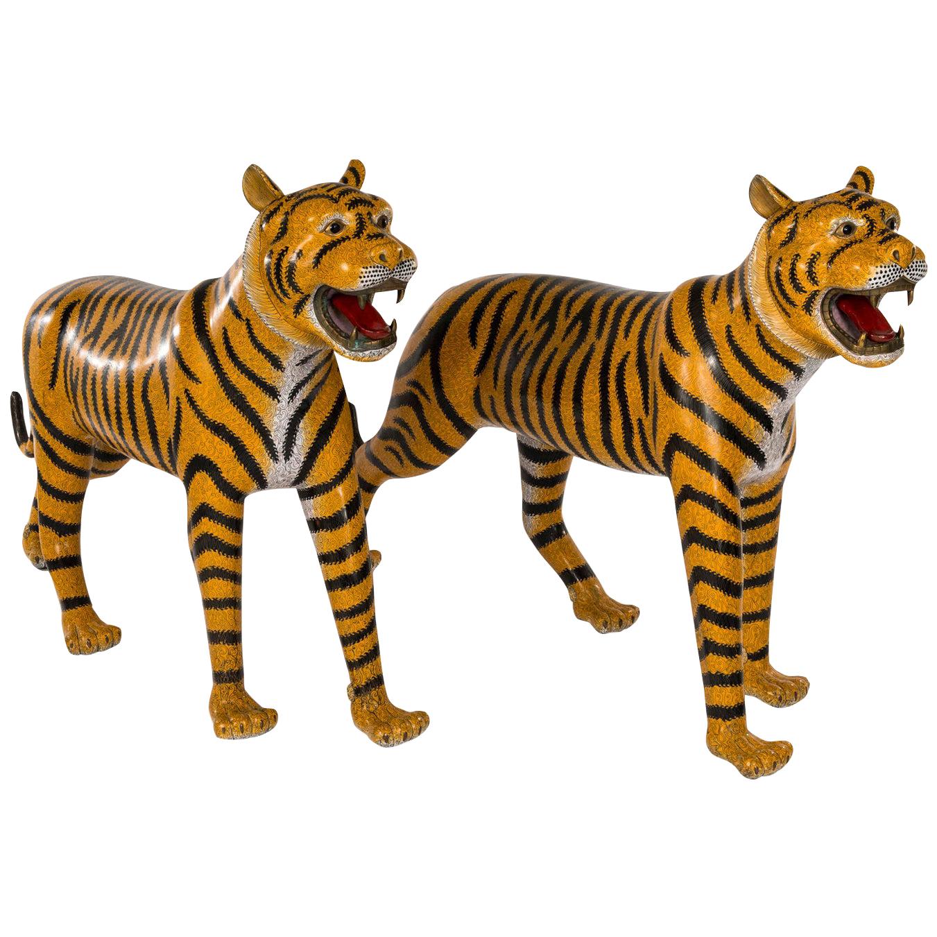 Pair of Chinese Cloisonné Tigers