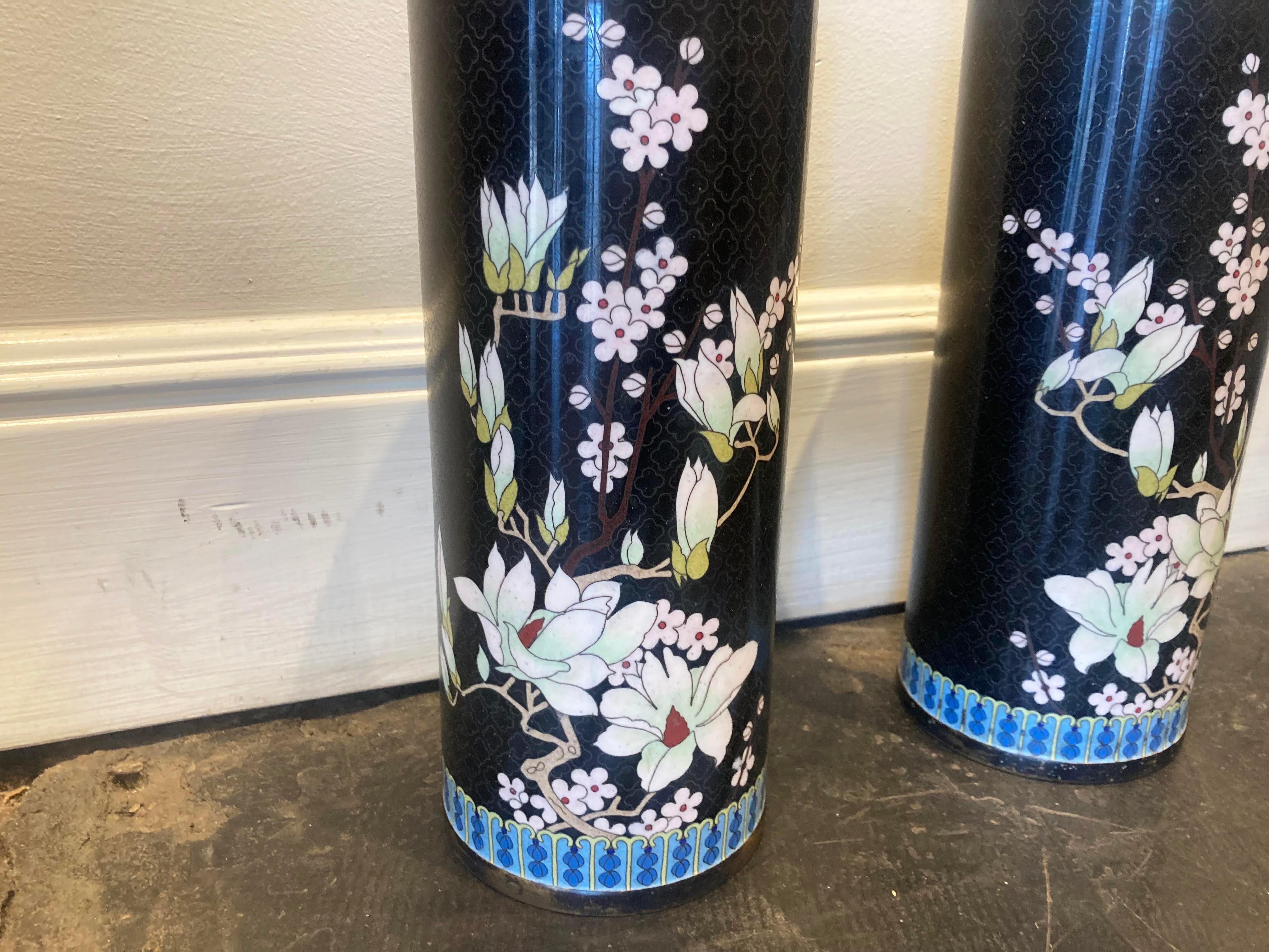 Cloissoné Pair of Chinese Cloisonné Vases For Sale