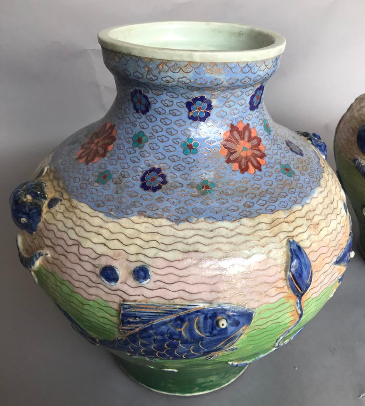 Pair of Chinese Cloisonné Vases In Good Condition For Sale In Los Angeles, CA