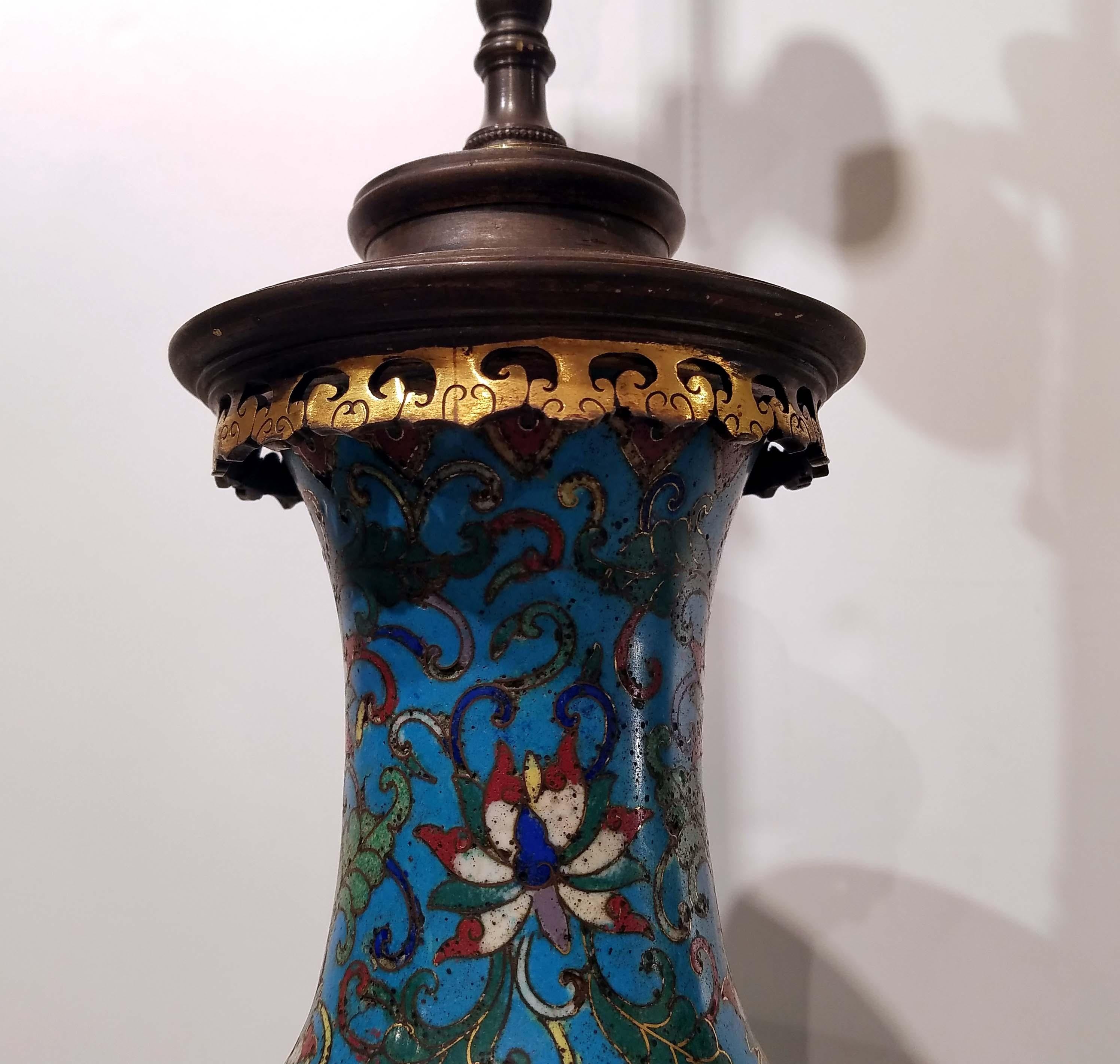 18th Century and Earlier Pair of Chinese Cloisonné Vases Made into Lamps, 18th Century