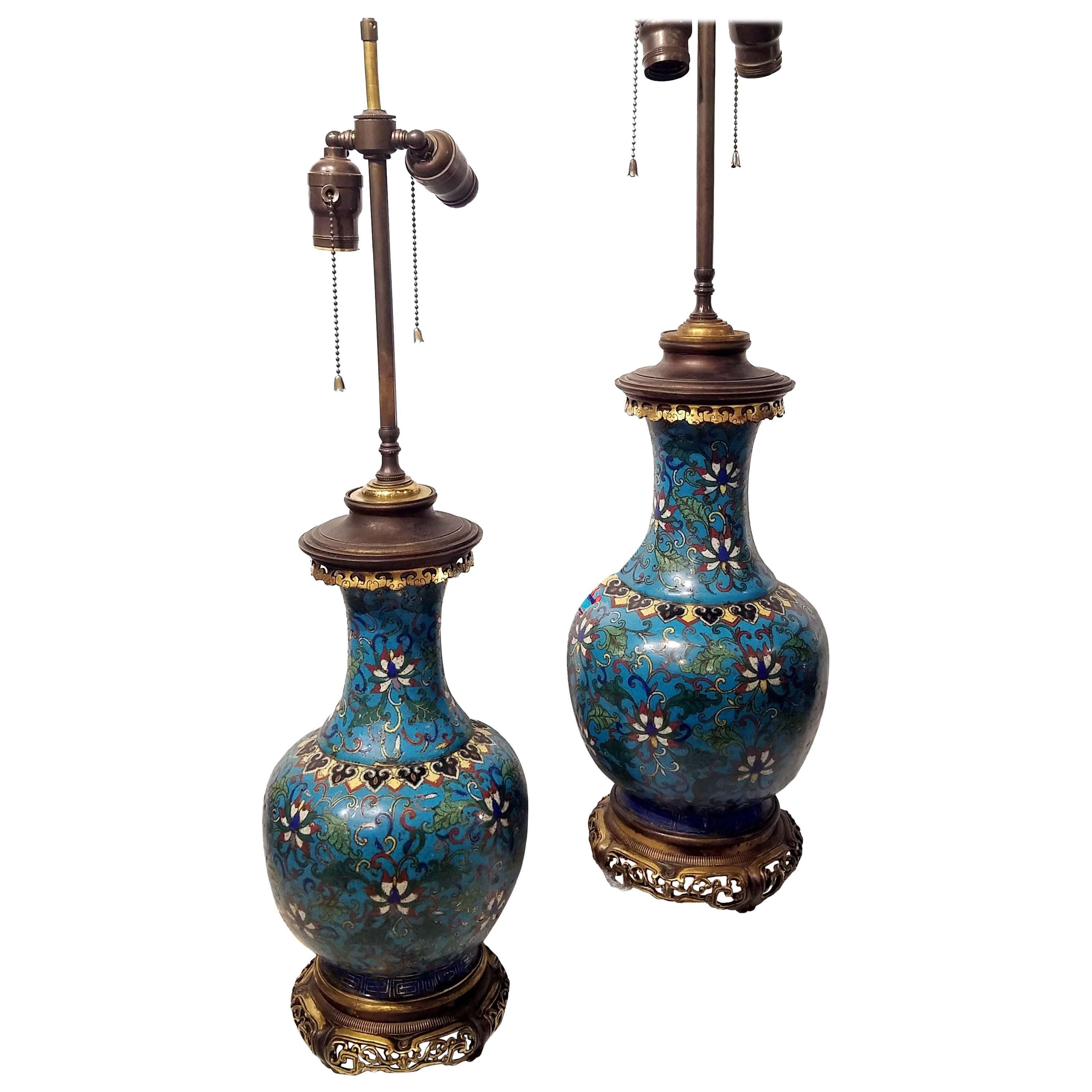 Pair of Chinese Cloisonné Vases Made into Lamps, 18th Century