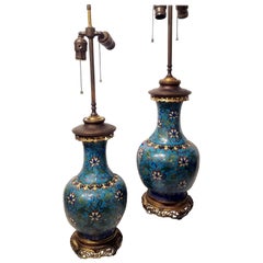 Antique Pair of Chinese Cloisonné Vases Made into Lamps, 18th Century