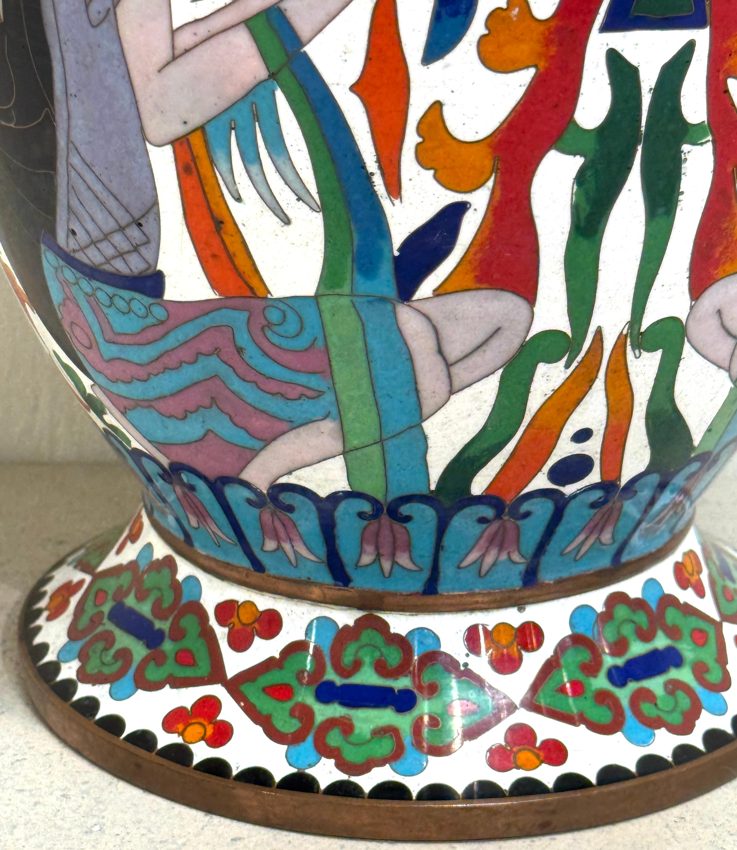 Coppia di vasi cinesi in cloisonné con motivi egiziani, fine XX secolo in vendita 6