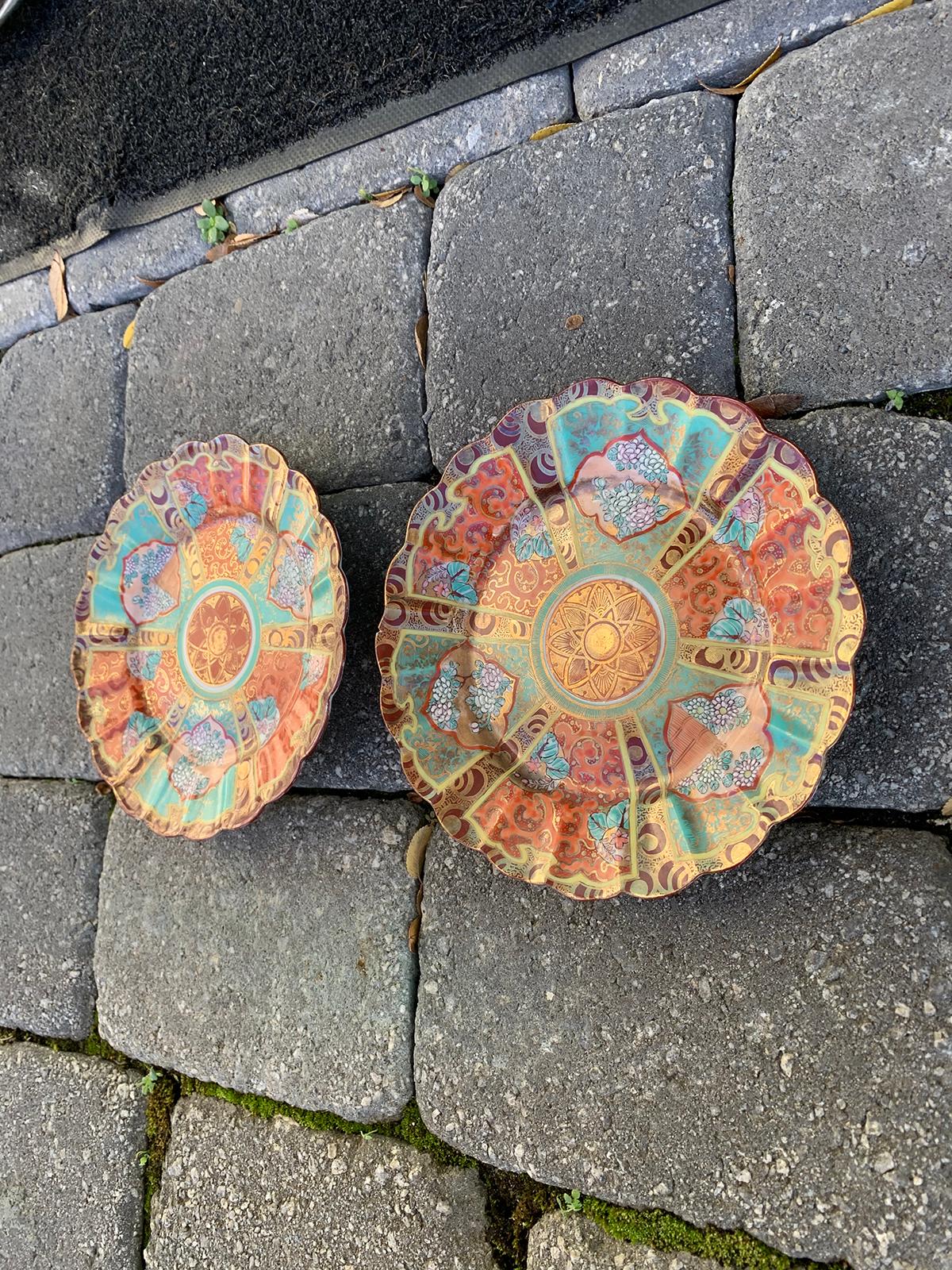 Pair of Chinese Colorful Porcelain Gilt Plates, Scalloped Edge, Old Label 3