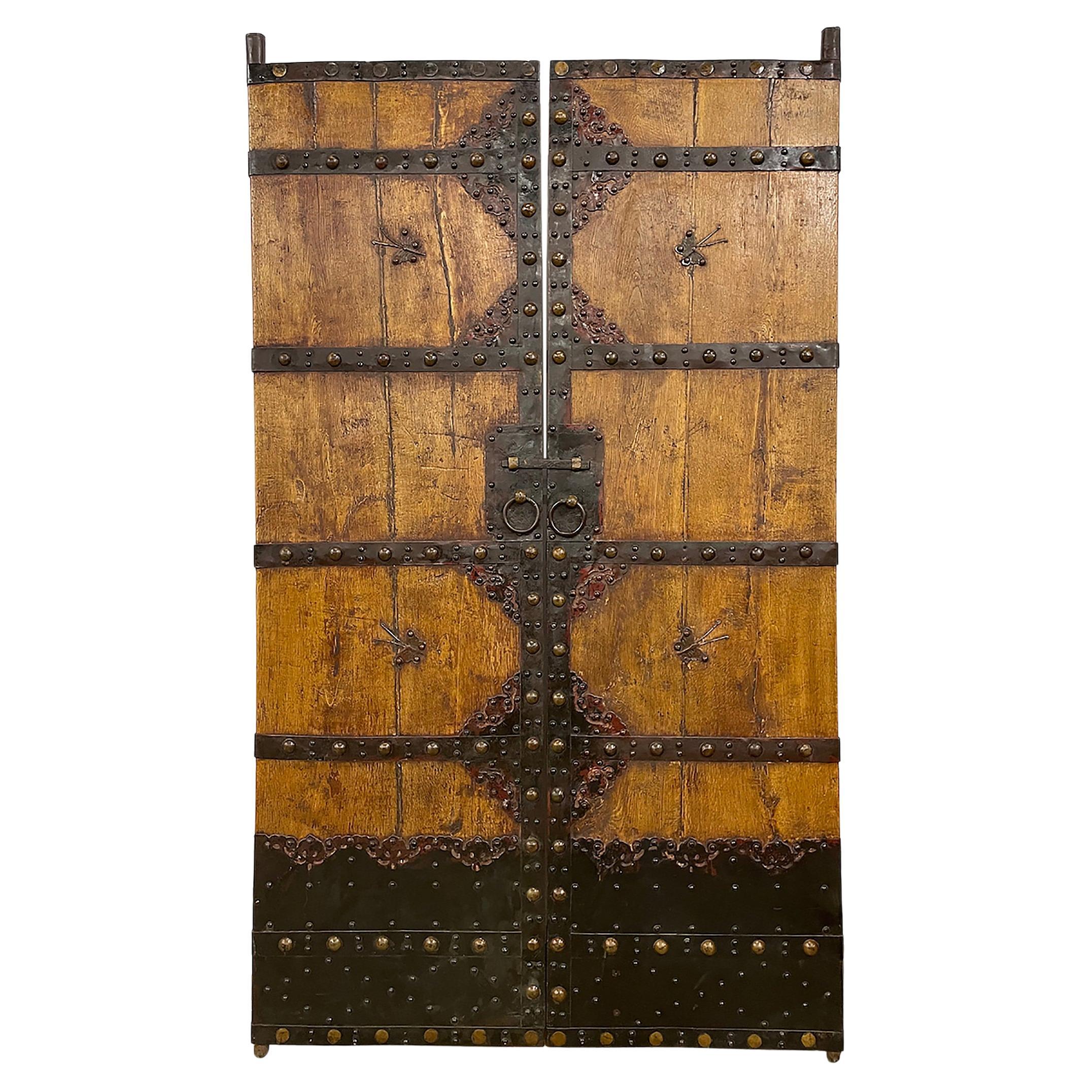 Pair of Chinese Courtyard Doors with Iron Butterflies, c. 1850 For Sale