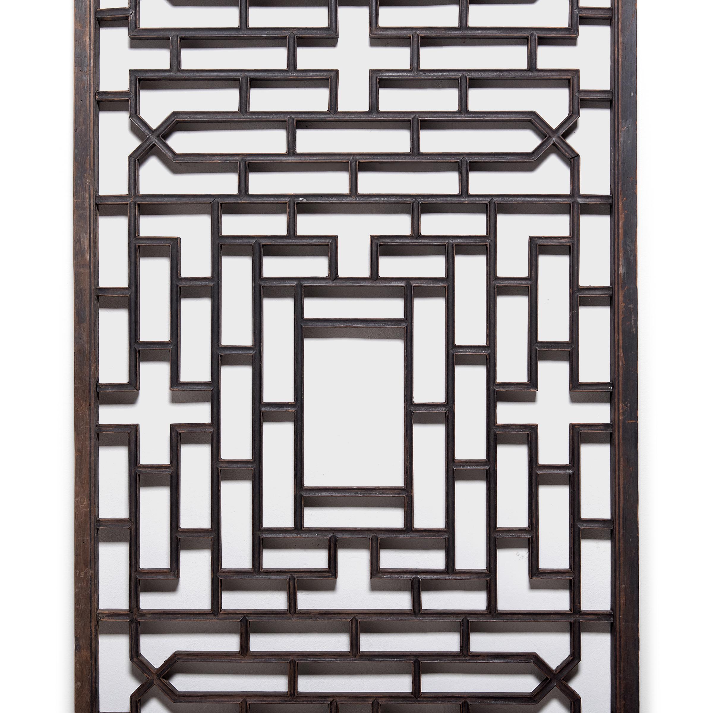 Lacquered Pair of Chinese Courtyard Lattice Panels, circa 1900