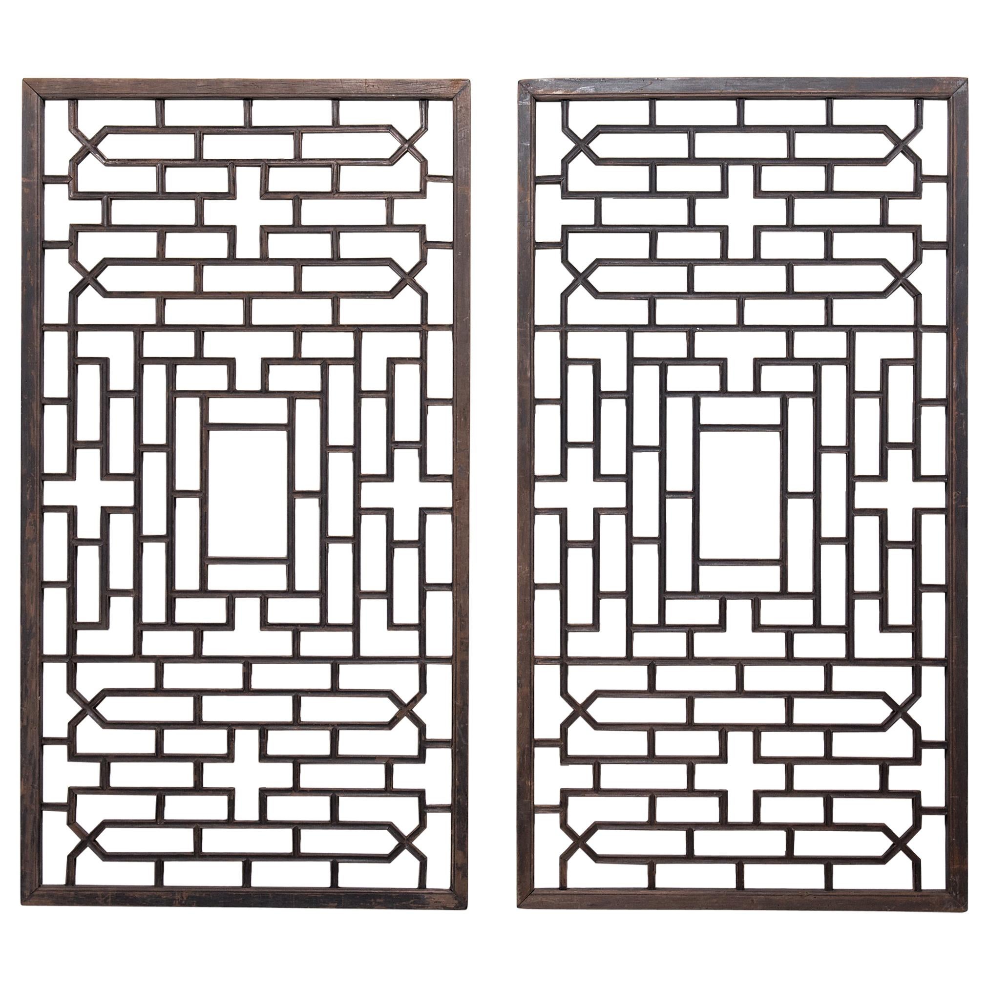 Pair of Chinese Courtyard Lattice Panels, circa 1900