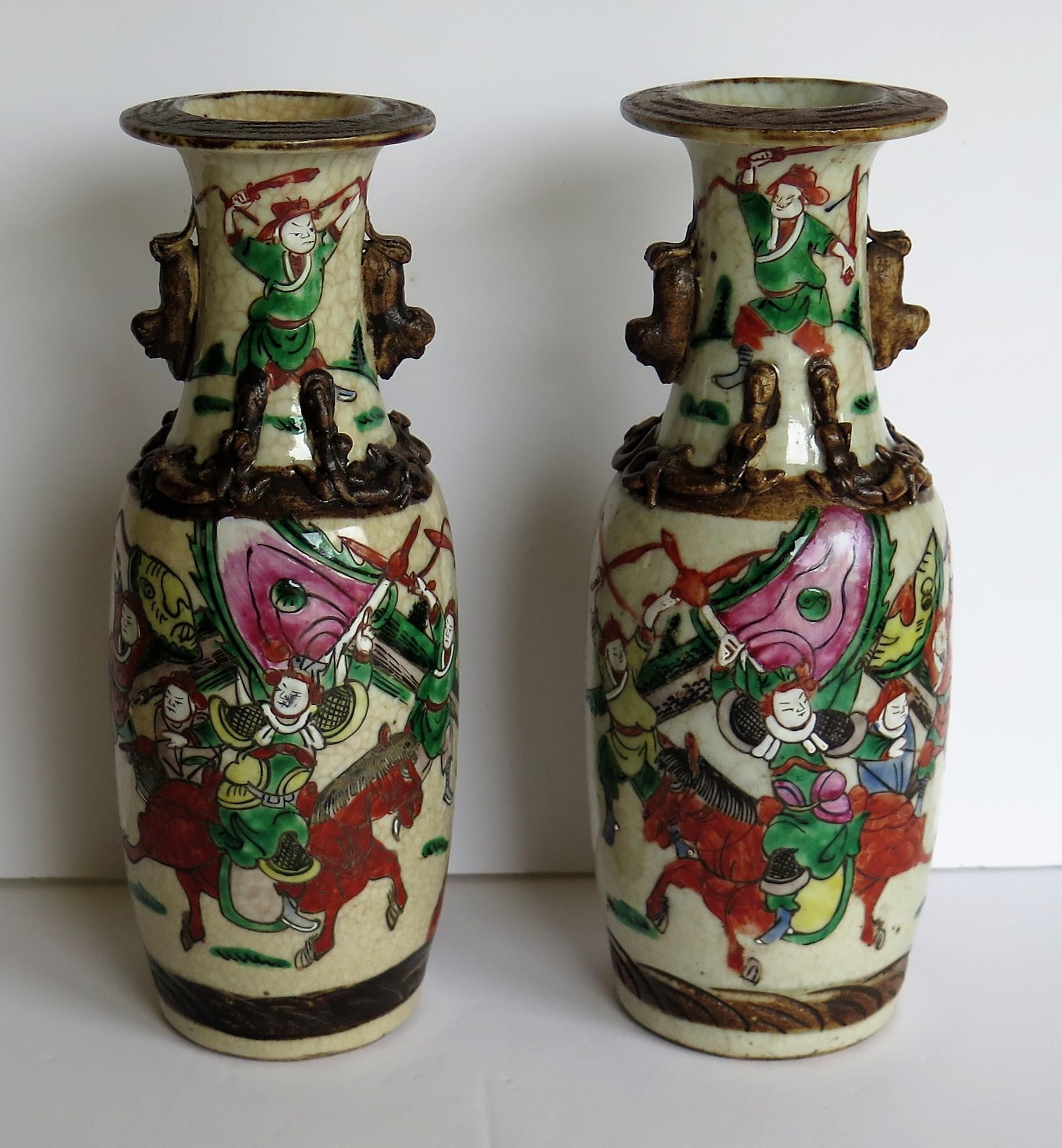 PAIR of Chinese crackle glaze ceramic Vases hand painted, Qing Late 19th Century 1