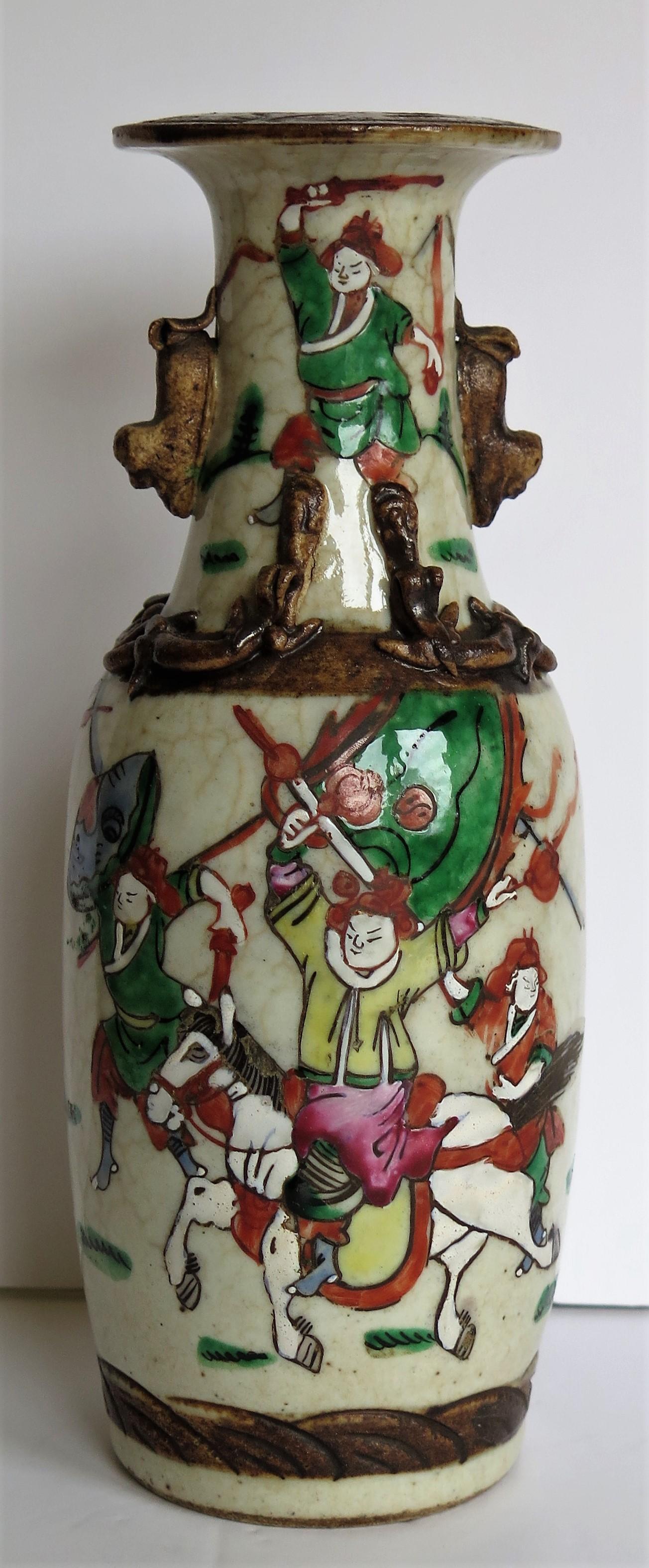 PAIR of Chinese crackle glaze ceramic Vases hand painted, Qing Late 19th Century 2