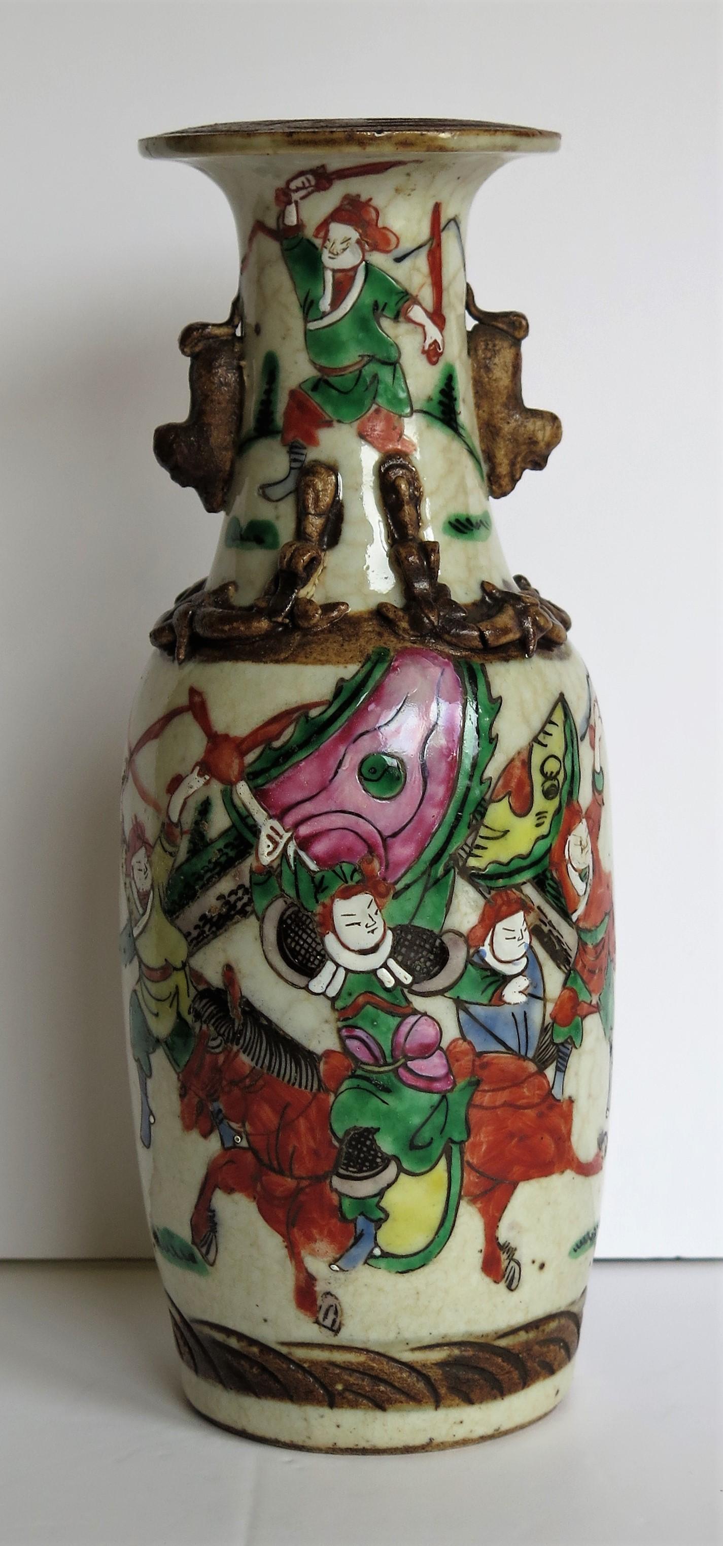 PAIR of Chinese crackle glaze ceramic Vases hand painted, Qing Late 19th Century 3