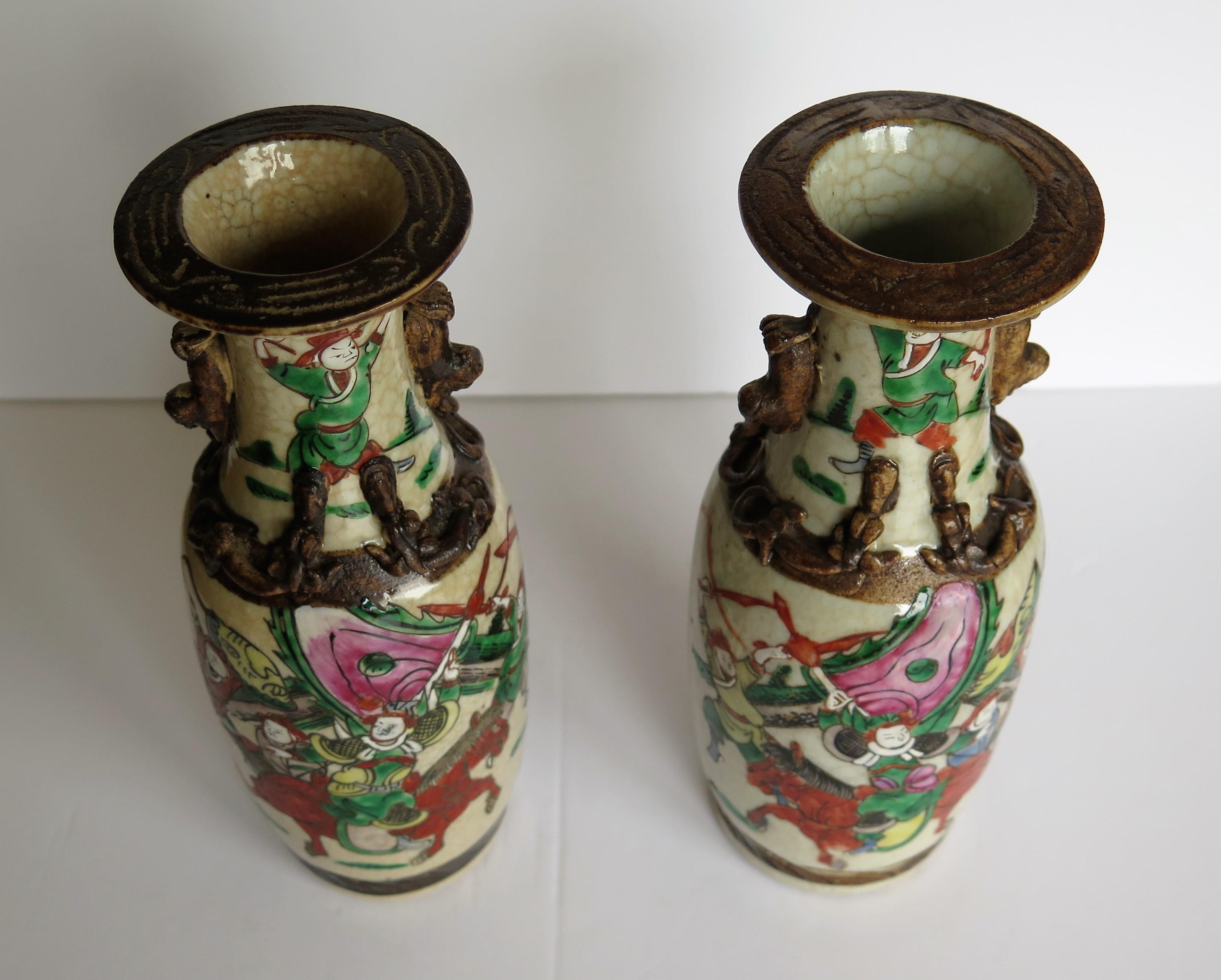 PAIR of Chinese crackle glaze ceramic Vases hand painted, Qing Late 19th Century 6