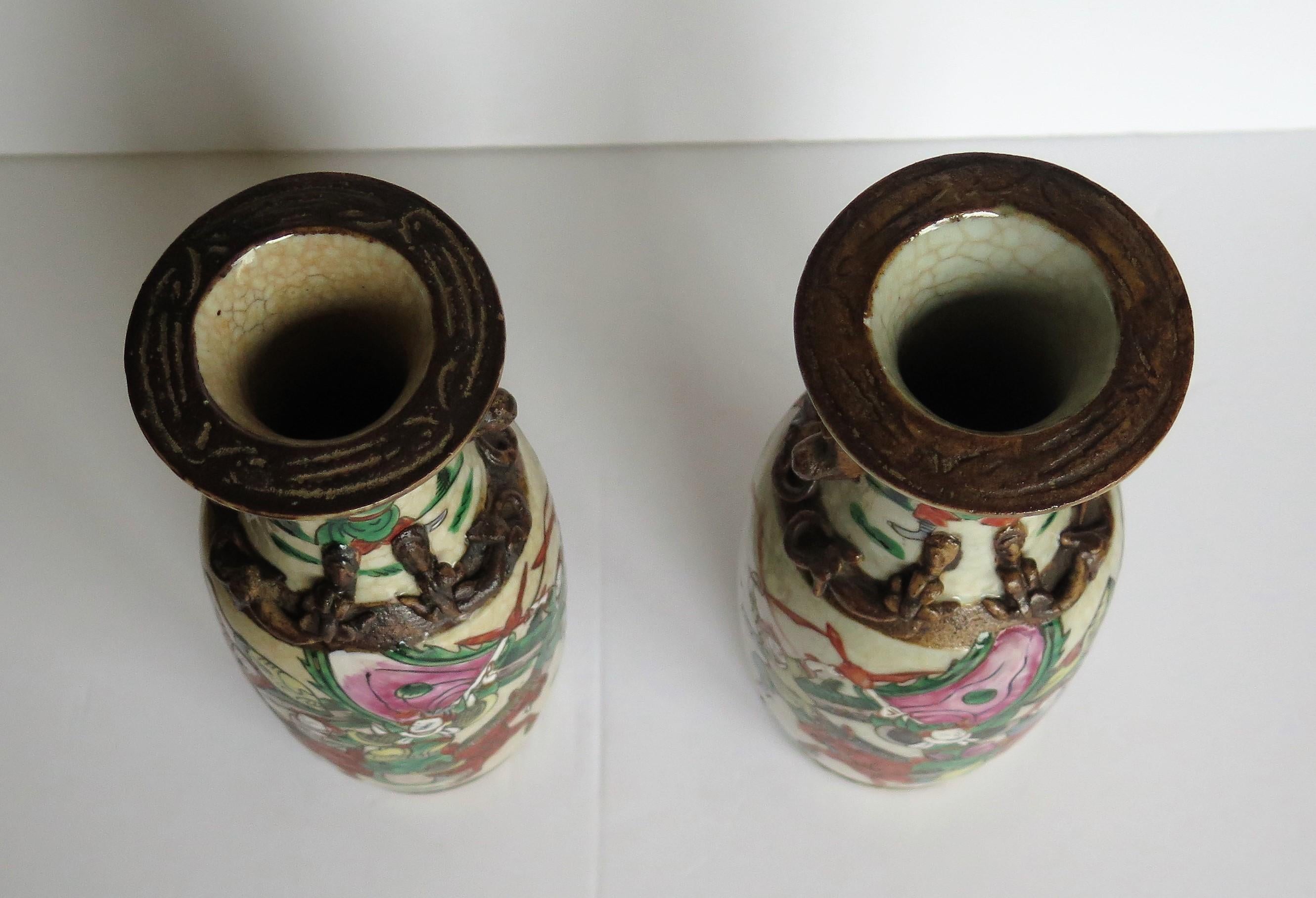 PAIR of Chinese crackle glaze ceramic Vases hand painted, Qing Late 19th Century 7