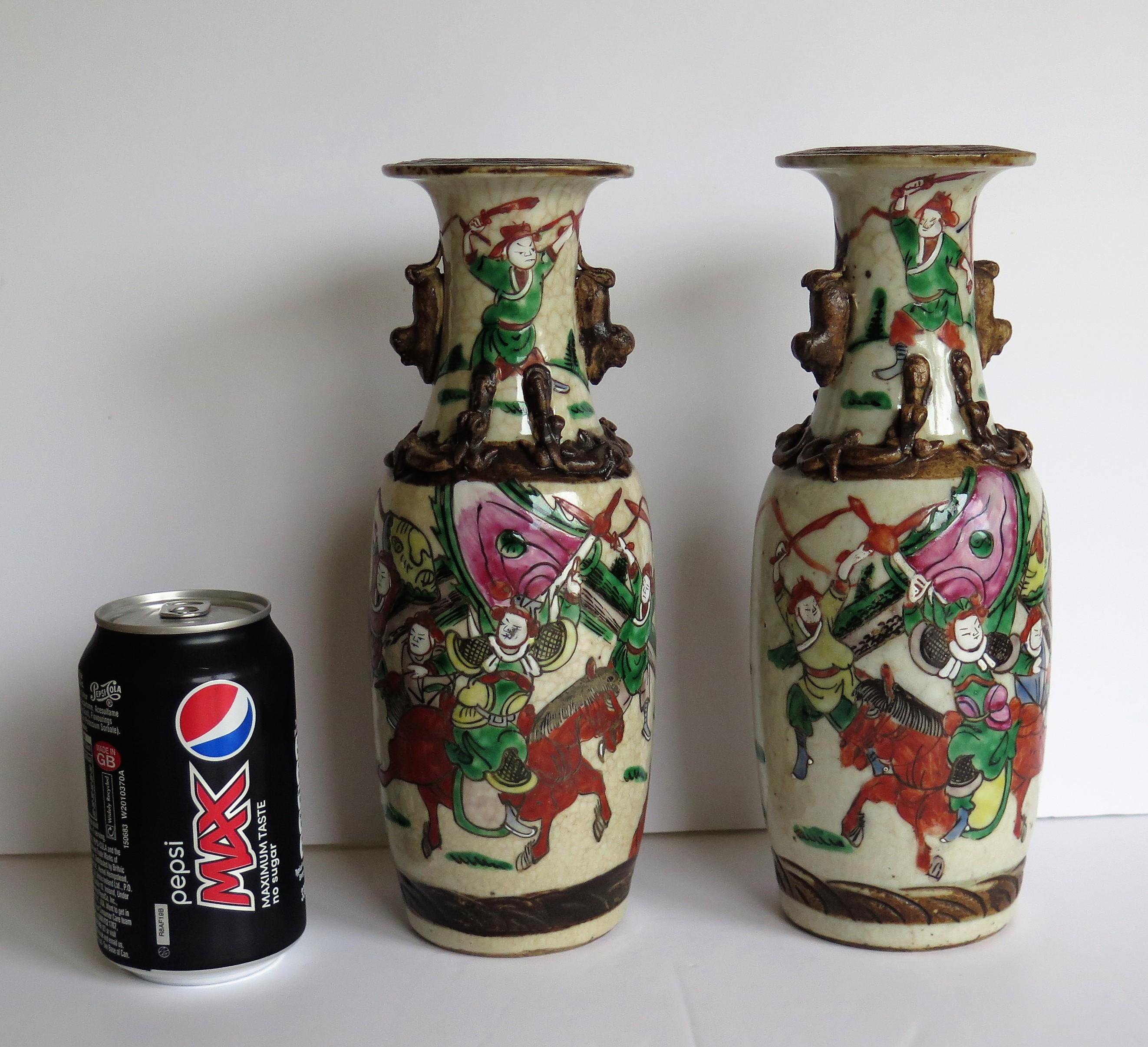 PAIR of Chinese crackle glaze ceramic Vases hand painted, Qing Late 19th Century 10