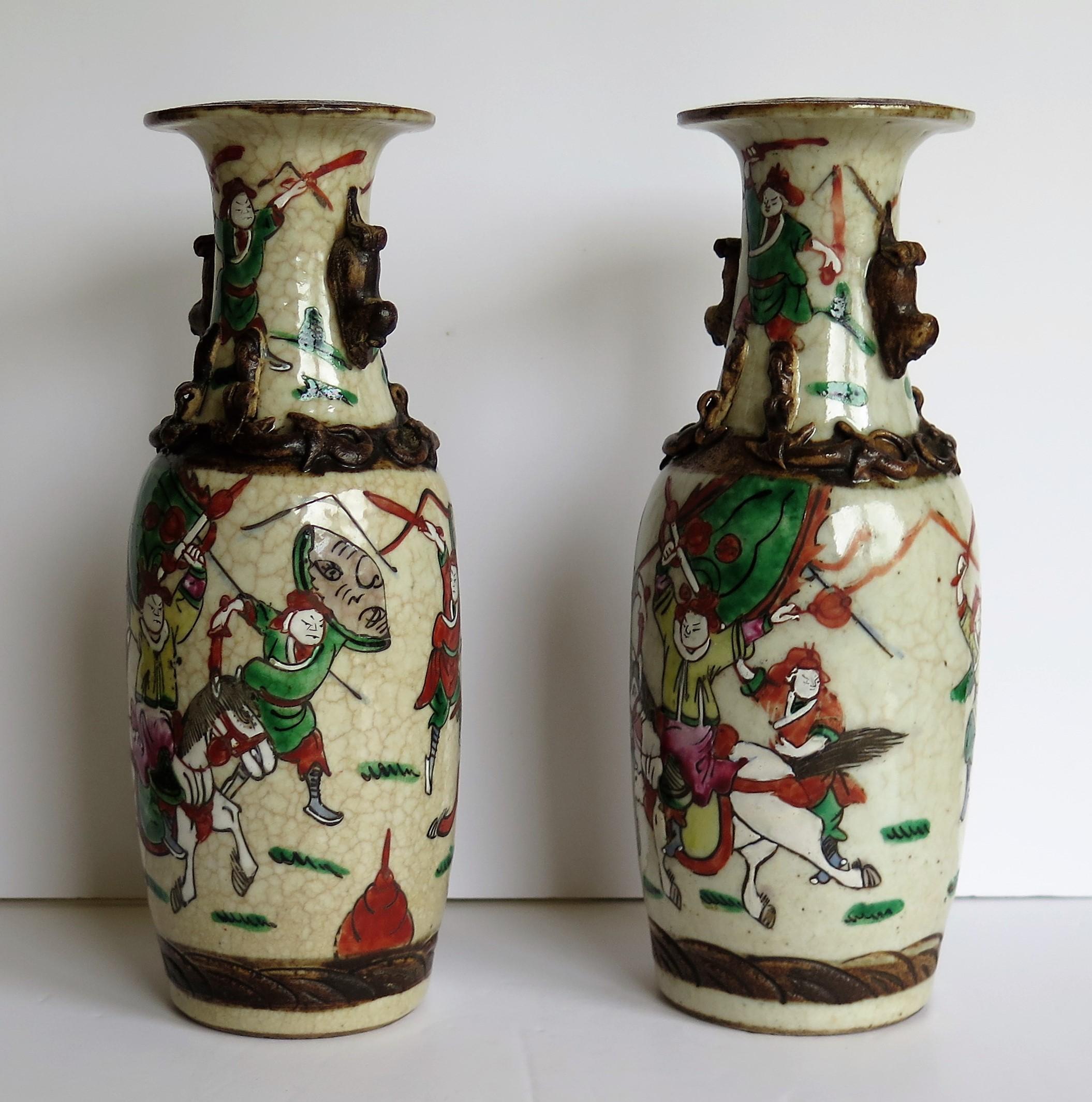 Hand-Painted PAIR of Chinese crackle glaze ceramic Vases hand painted, Qing Late 19th Century