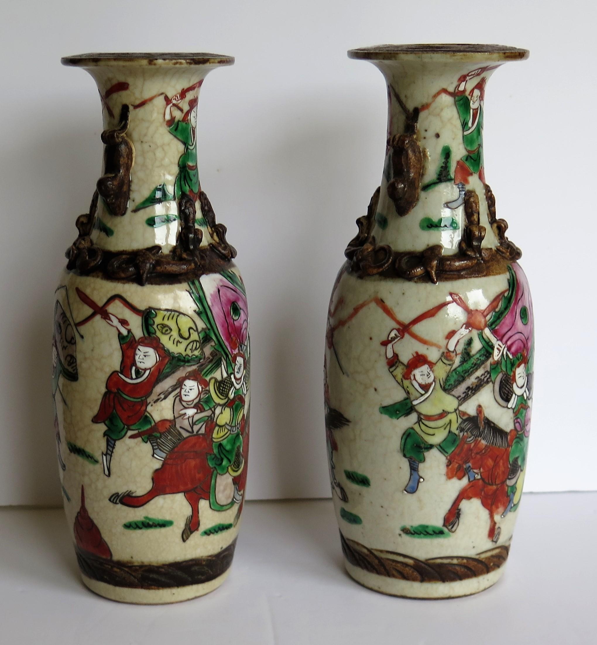 PAIR of Chinese crackle glaze ceramic Vases hand painted, Qing Late 19th Century In Good Condition In Lincoln, Lincolnshire
