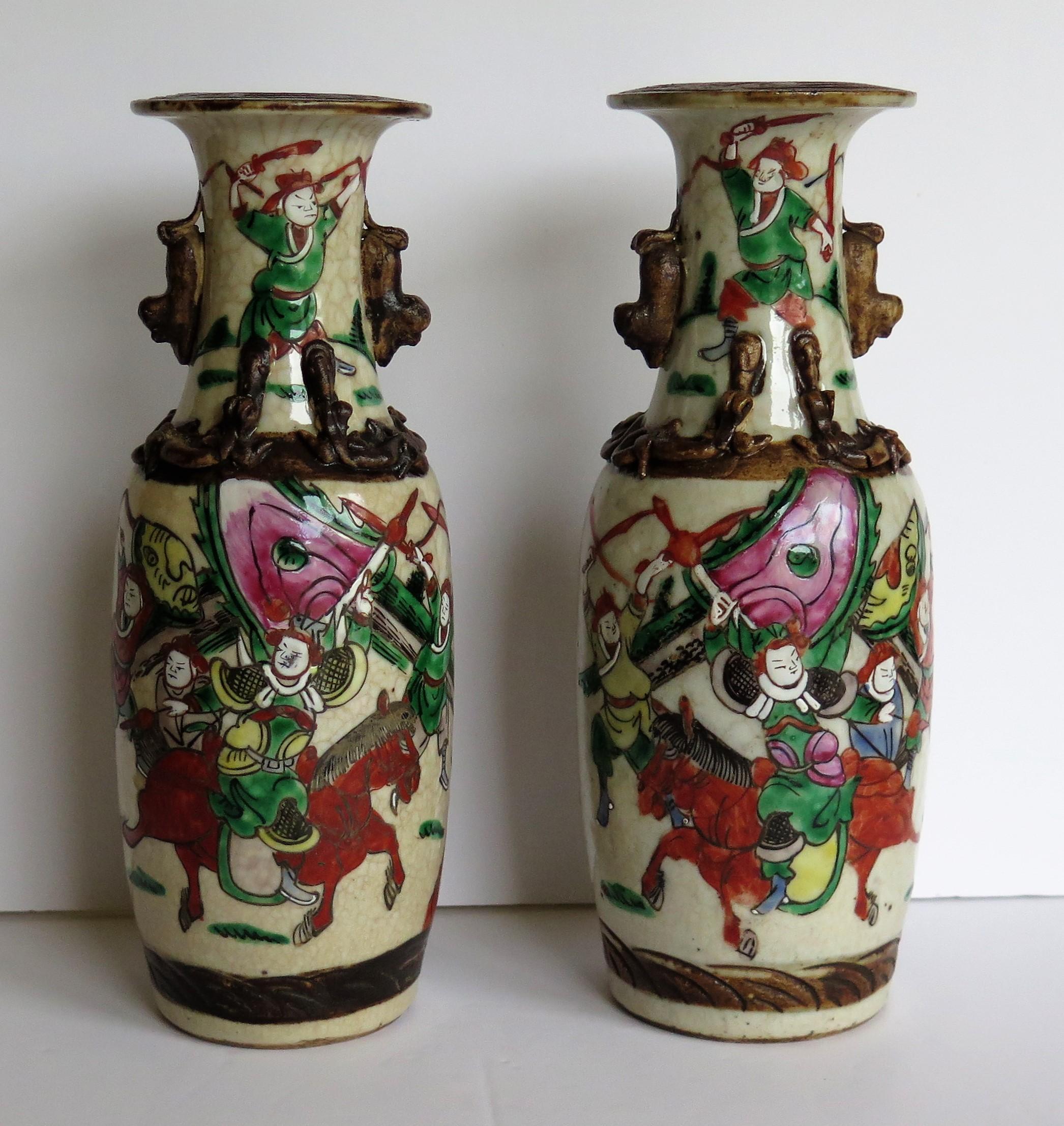Ceramic PAIR of Chinese crackle glaze ceramic Vases hand painted, Qing Late 19th Century