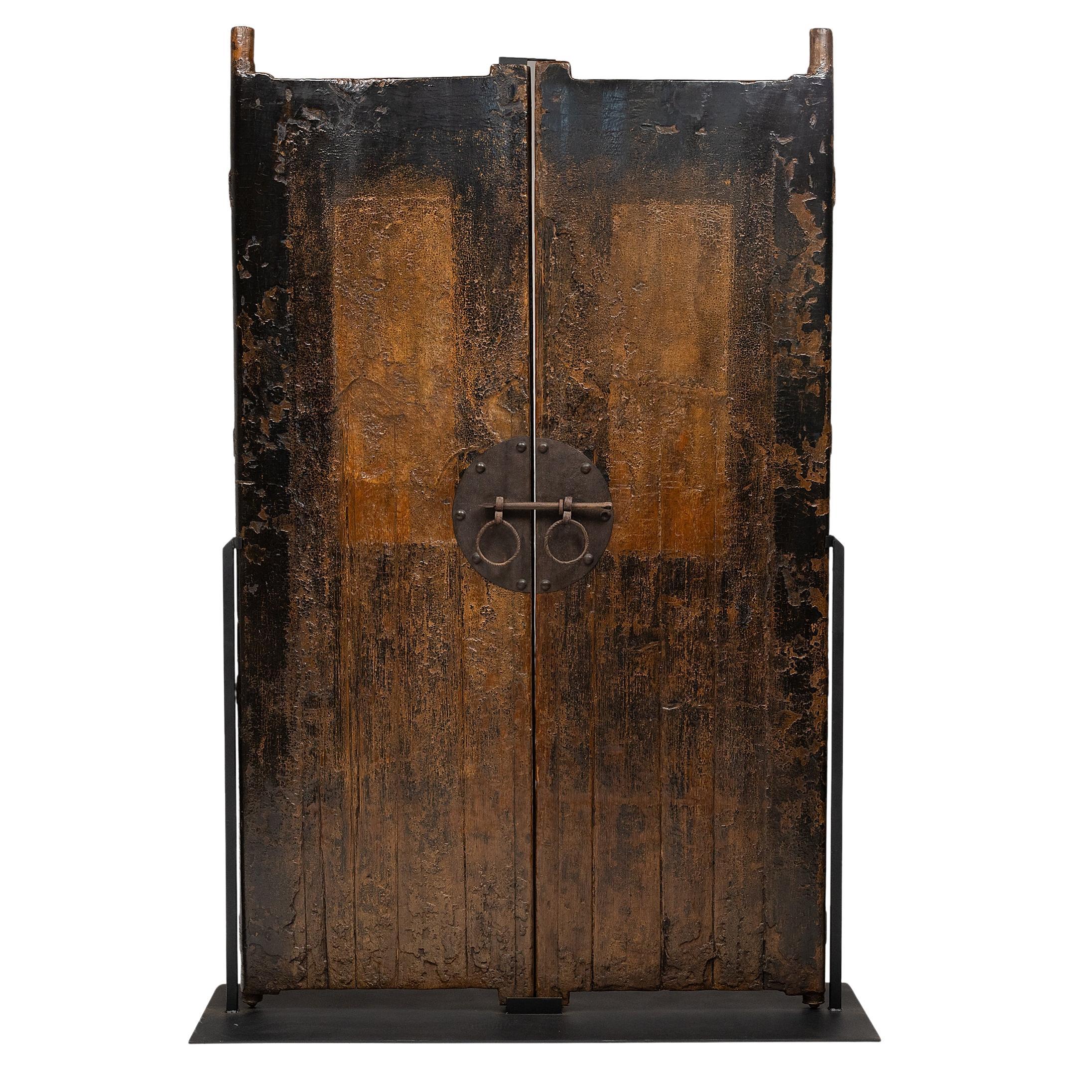 Pair of Chinese Crackle Lacquer Courtyard Doors, c. 1800