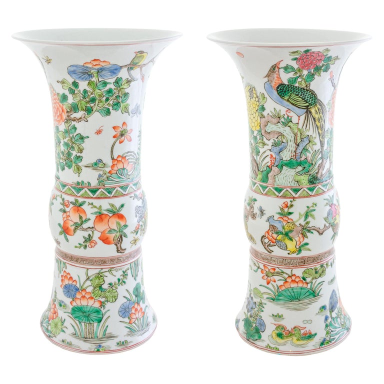 Pair of Chinese Decorated Trumpet Vases For Sale at 1stDibs
