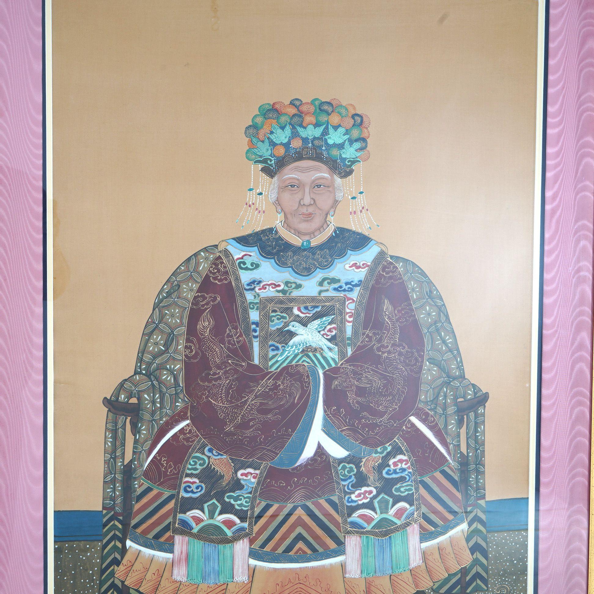Paire d'estampes de divinités chinoises colorées avec cadres dorés, milieu du 20e siècle en vente 4