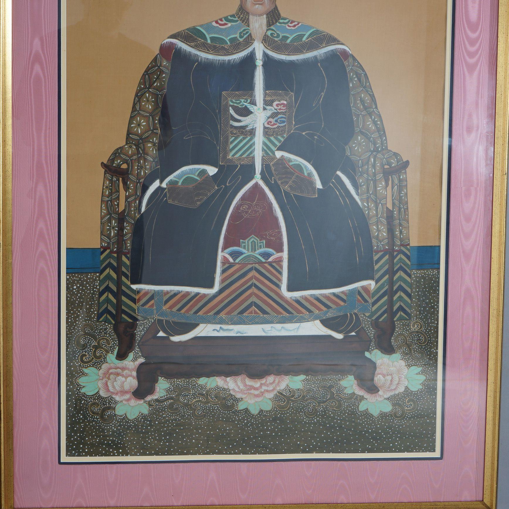 Paire d'estampes de divinités chinoises colorées avec cadres dorés, milieu du 20e siècle en vente 6