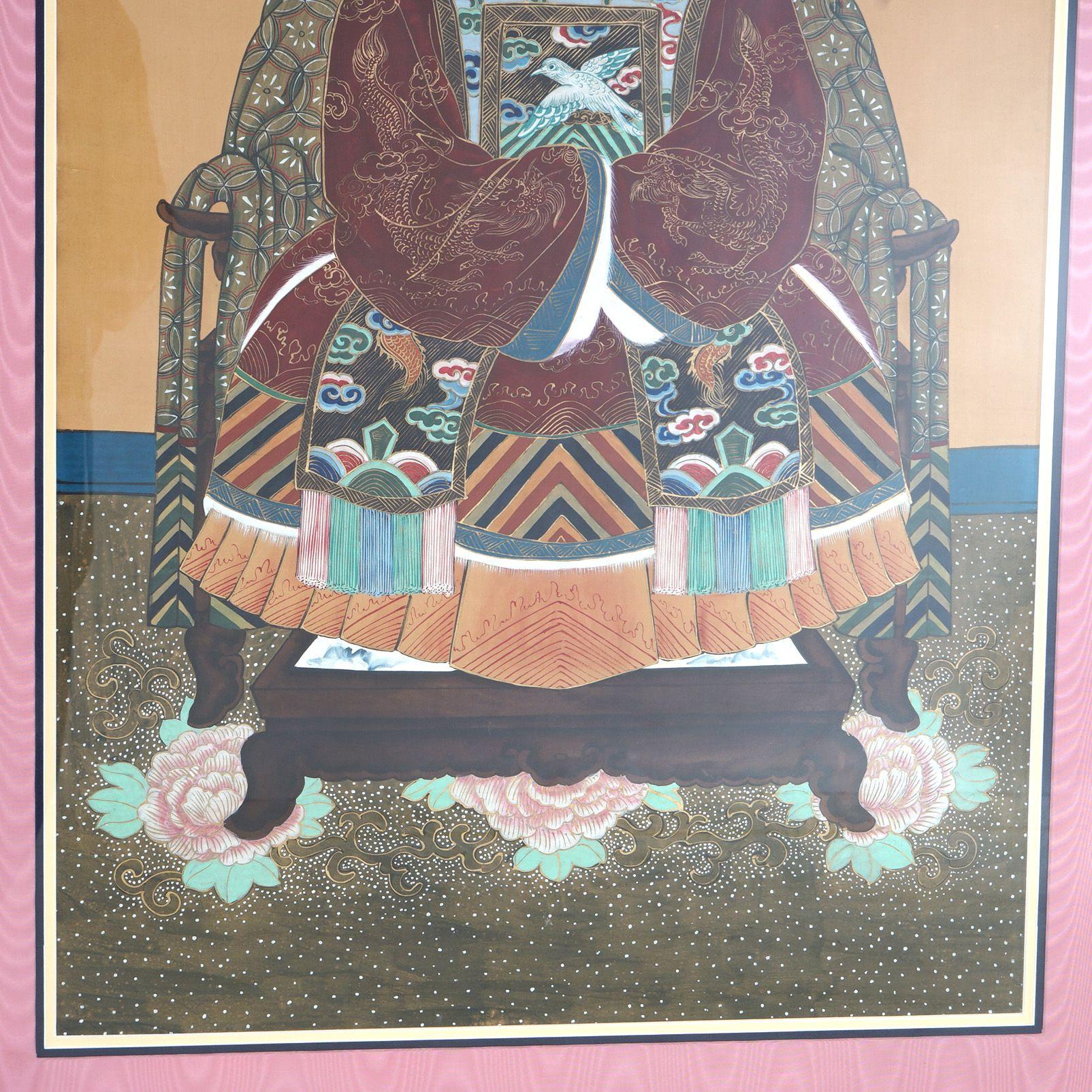 Paire d'estampes de divinités chinoises colorées avec cadres dorés, milieu du 20e siècle en vente 7