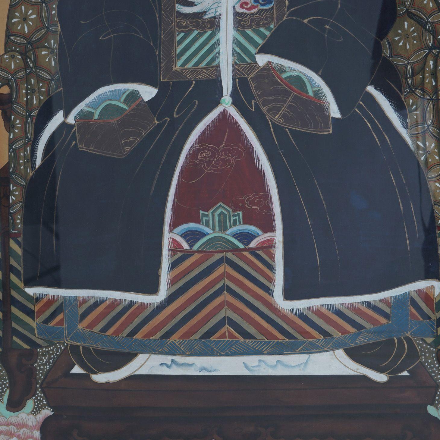 Paire d'estampes de divinités chinoises colorées avec cadres dorés, milieu du 20e siècle Bon état - En vente à Big Flats, NY