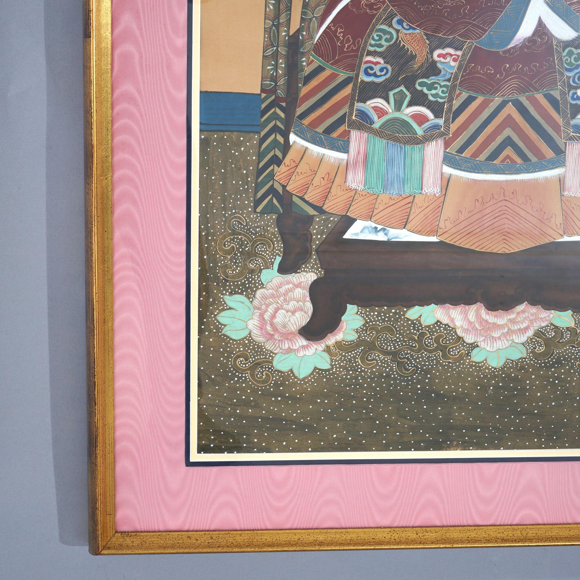 Pair Of Chinese Deity Colored Prints With Gilt Frames Mid 20thC For Sale 2