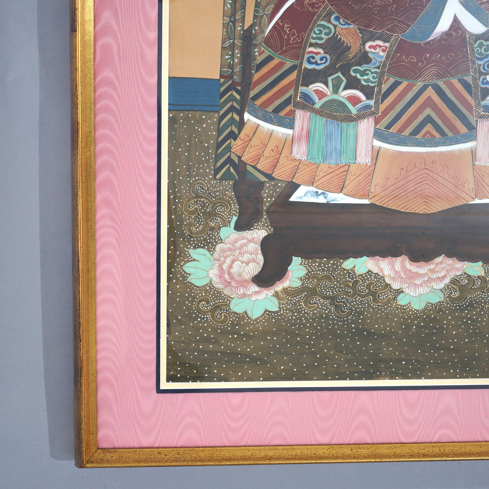 Paire d'estampes de divinités chinoises colorées avec cadres dorés, milieu du 20e siècle en vente 2