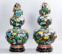 Pair of Chinese Double Gourd Cloisonné Cover Vases