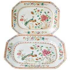 Pair of Chinese Double Peacock Famille Rose Plates. Qianlong Period