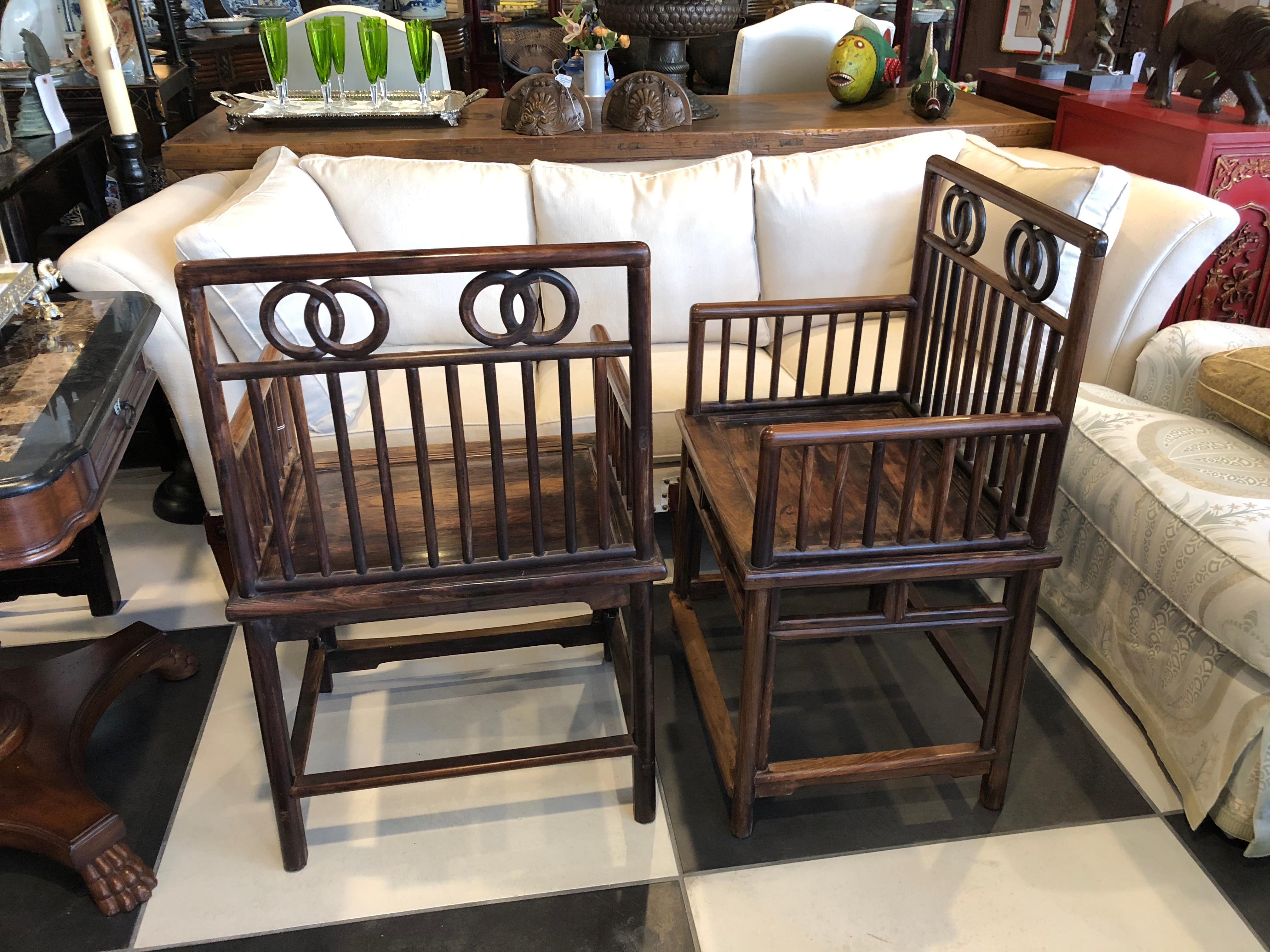 Chinese Export Pair of Chinese Double Ring Armchairs