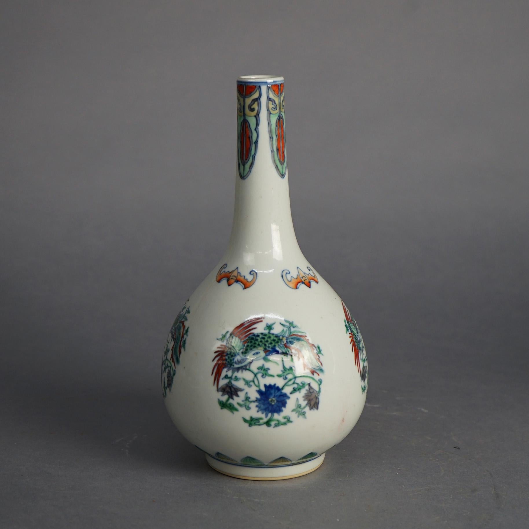 Pair of Chinese Doucai Porcelain Vases with Kangxi Mark & Pheasants 20thC

Measures - 11