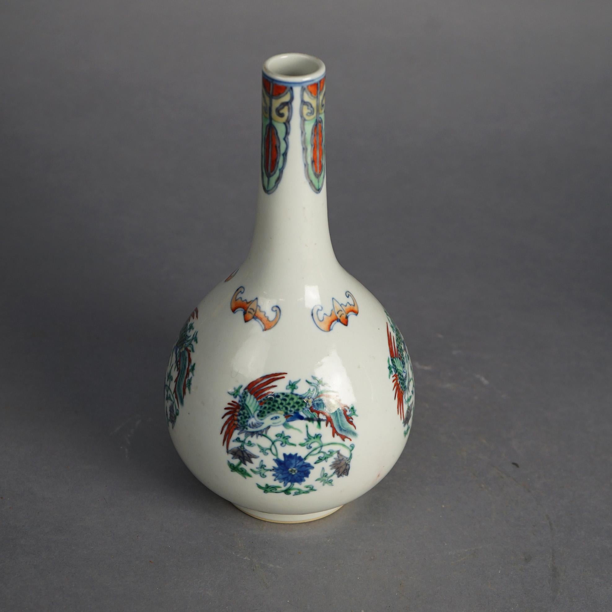 Asian Pair of Chinese Doucai Porcelain Vases with Kangxi Mark & Pheasants 20thC For Sale