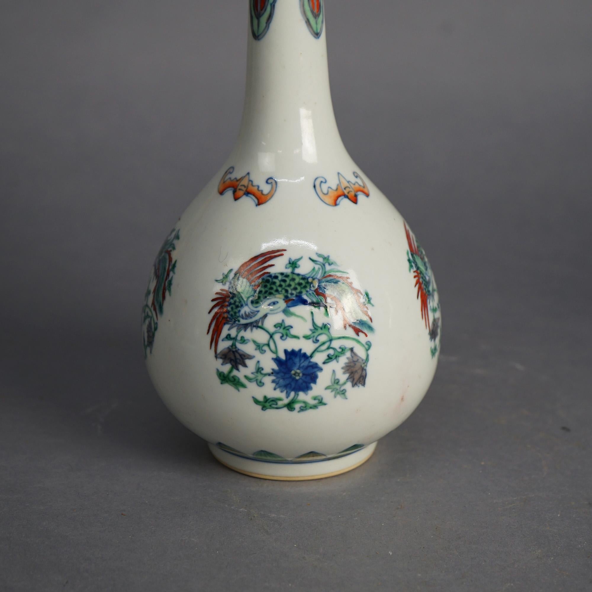 Pair of Chinese Doucai Porcelain Vases with Kangxi Mark & Pheasants 20thC In Good Condition For Sale In Big Flats, NY