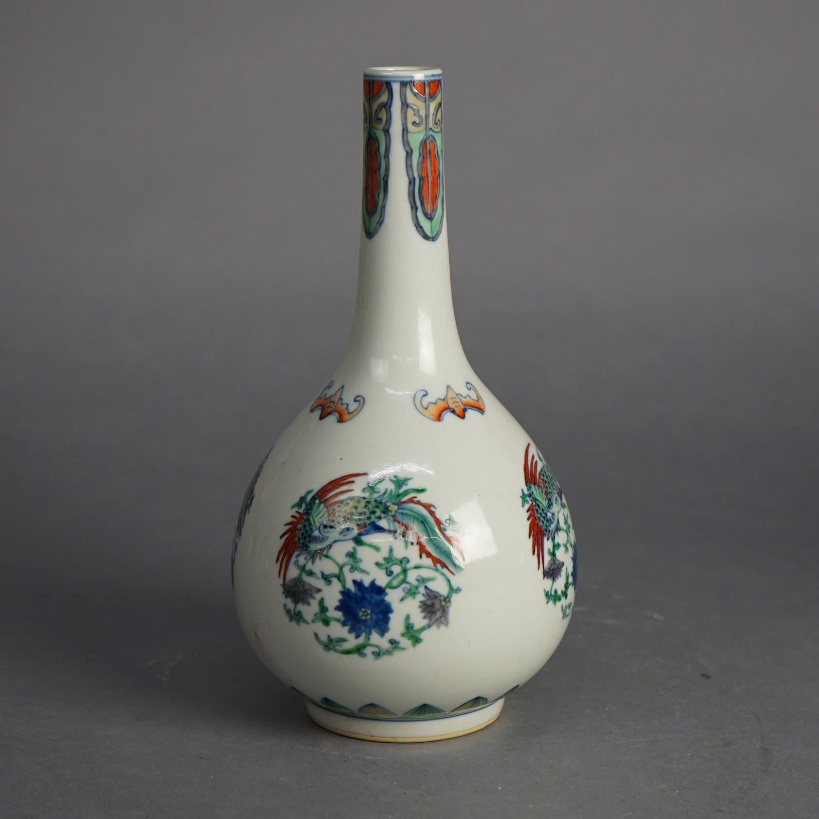 20th Century Pair of Chinese Doucai Porcelain Vases with Kangxi Mark & Pheasants 20thC For Sale