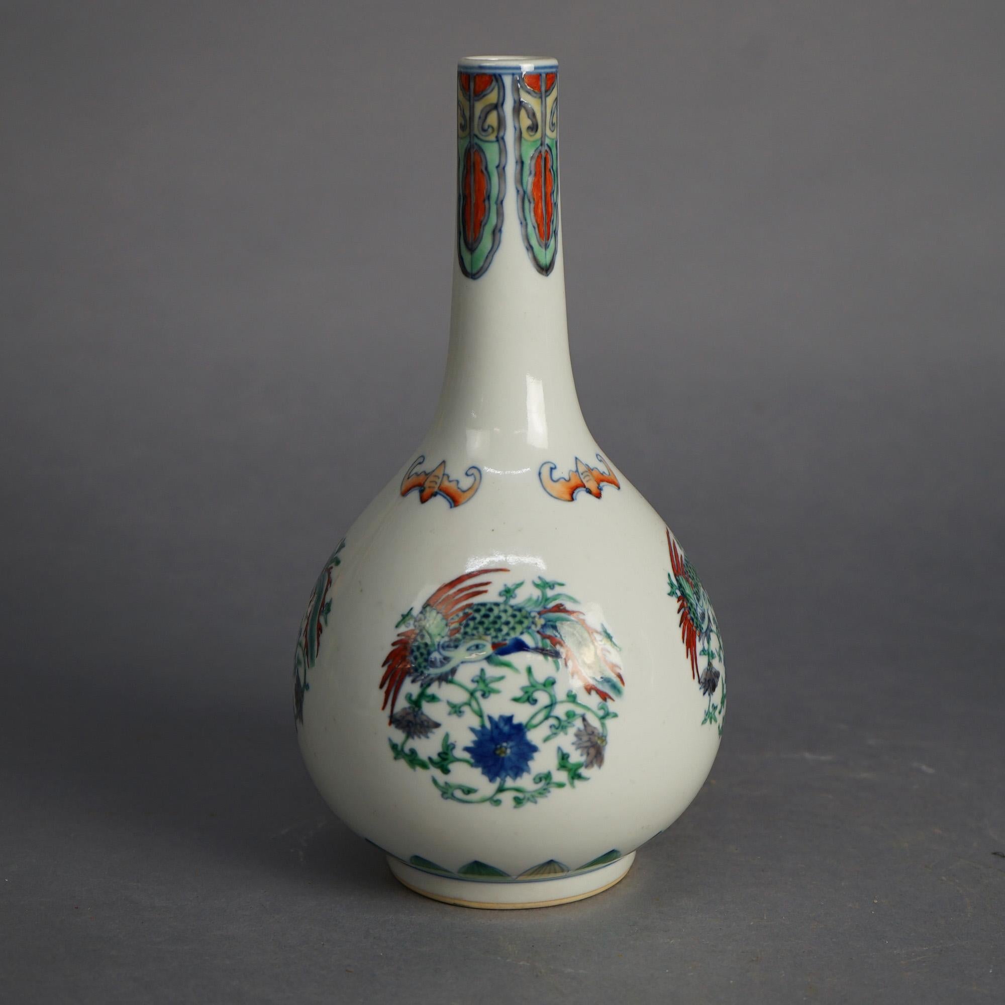 Pair of Chinese Doucai Porcelain Vases with Kangxi Mark & Pheasants 20thC For Sale 1