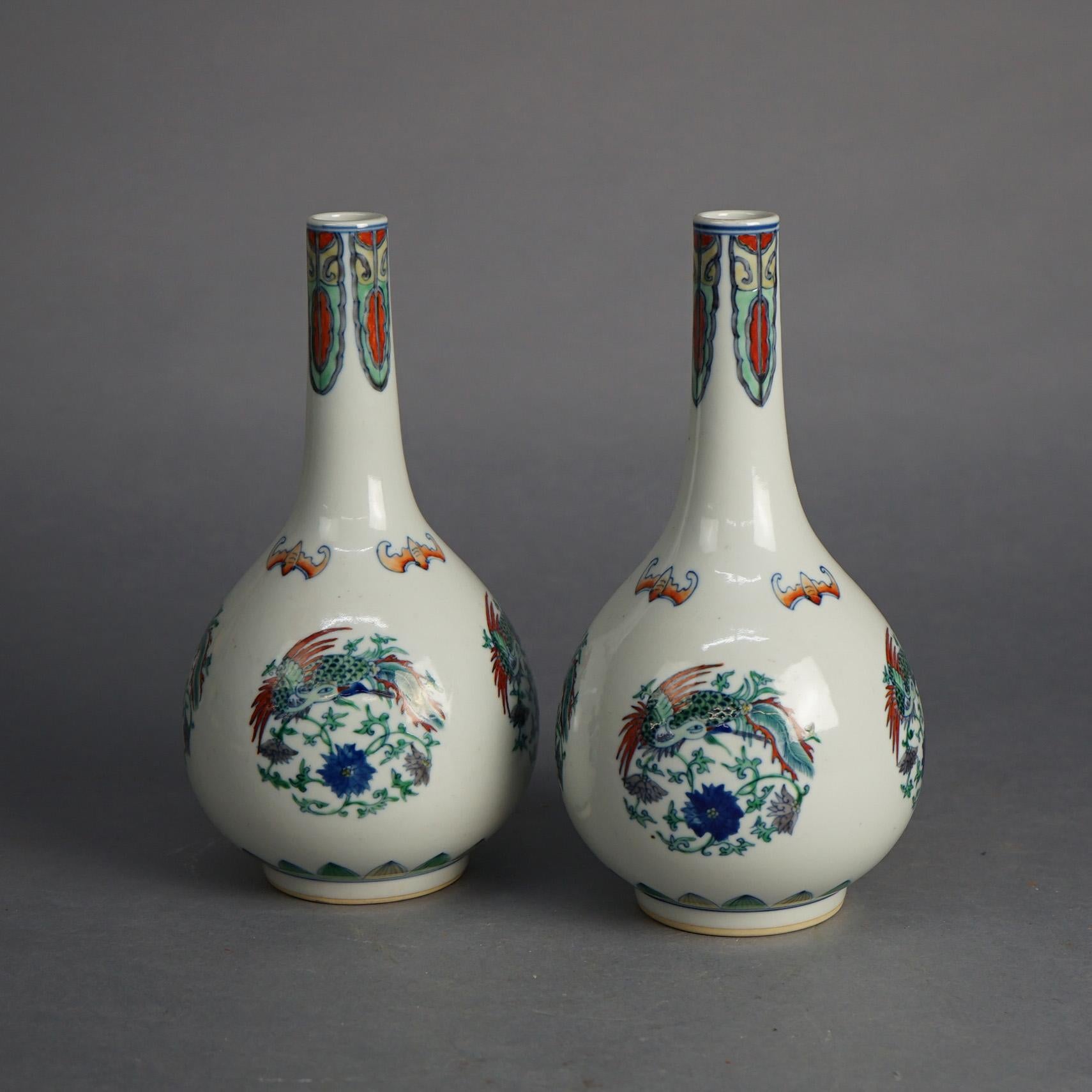 Pair of Chinese Doucai Porcelain Vases with Kangxi Mark & Pheasants 20thC For Sale 2
