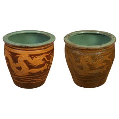 Vintage Pair of Chinese Dragon Ceramic Jardineres