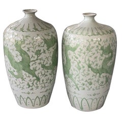 Antique Pair of Chinese Dragon Place size Vases